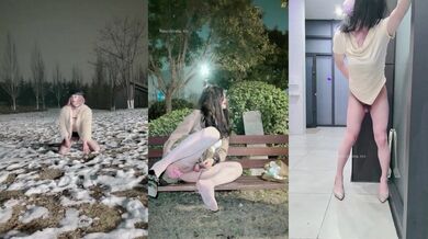 cd 元气少女鹿：好几天没去露出啦，这次专门找了个比较亮的路口，身后一直有骑士们经过，河边遛弯的两个大爷看着我就走过来了，吓得我大几把都掉了